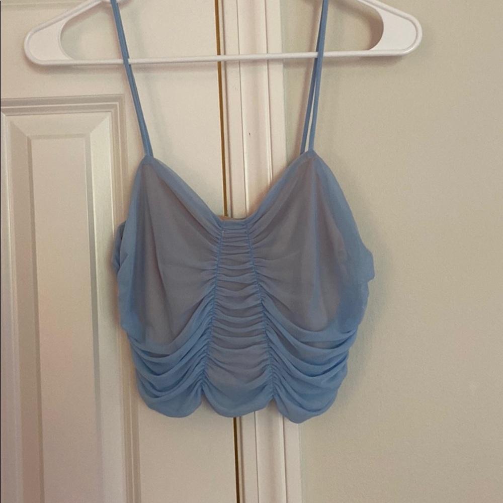 Blue mesh crop top